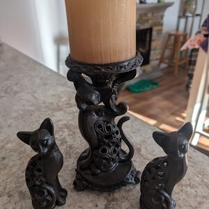 Elegant Black Cat Candle Holder Set